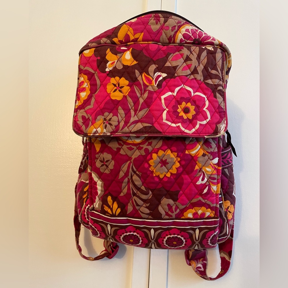 Vera Bradley Quilted Backpack Pink and Cranberry Floral Pattern Excellent shape